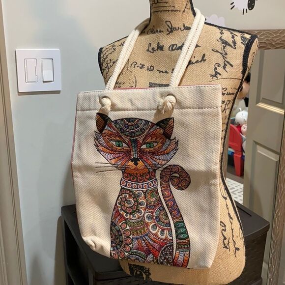 Canvas bag with cat print - Picture 4 of 5